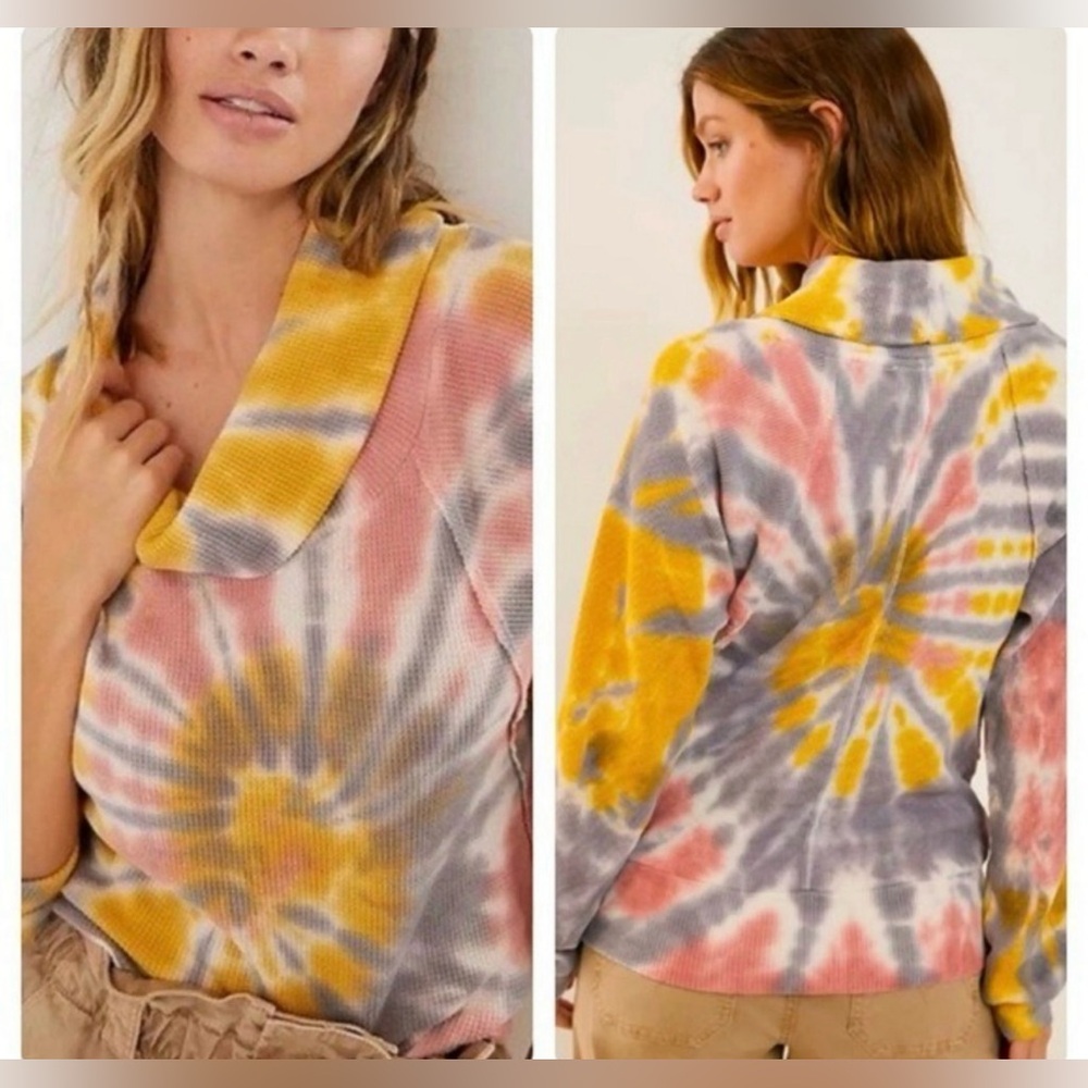 Anthropologie Pilcro Angie Women Cowl Neck Waffle Knit Tie Dye Sweatshirt Size S